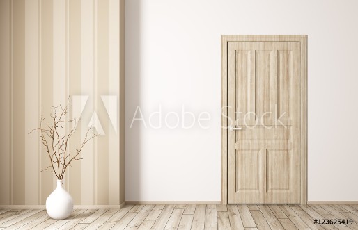 Picture of Interior of room with wooden door 3d rendering
